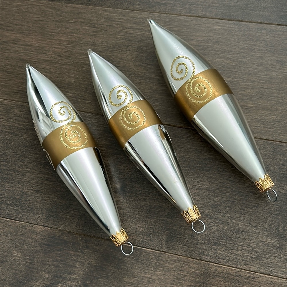 Vintage Gold Silver Christmas Ornaments, Icicle Sparkle Holiday Tree Decor